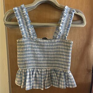 Blue and White Gingham Cropped Tank